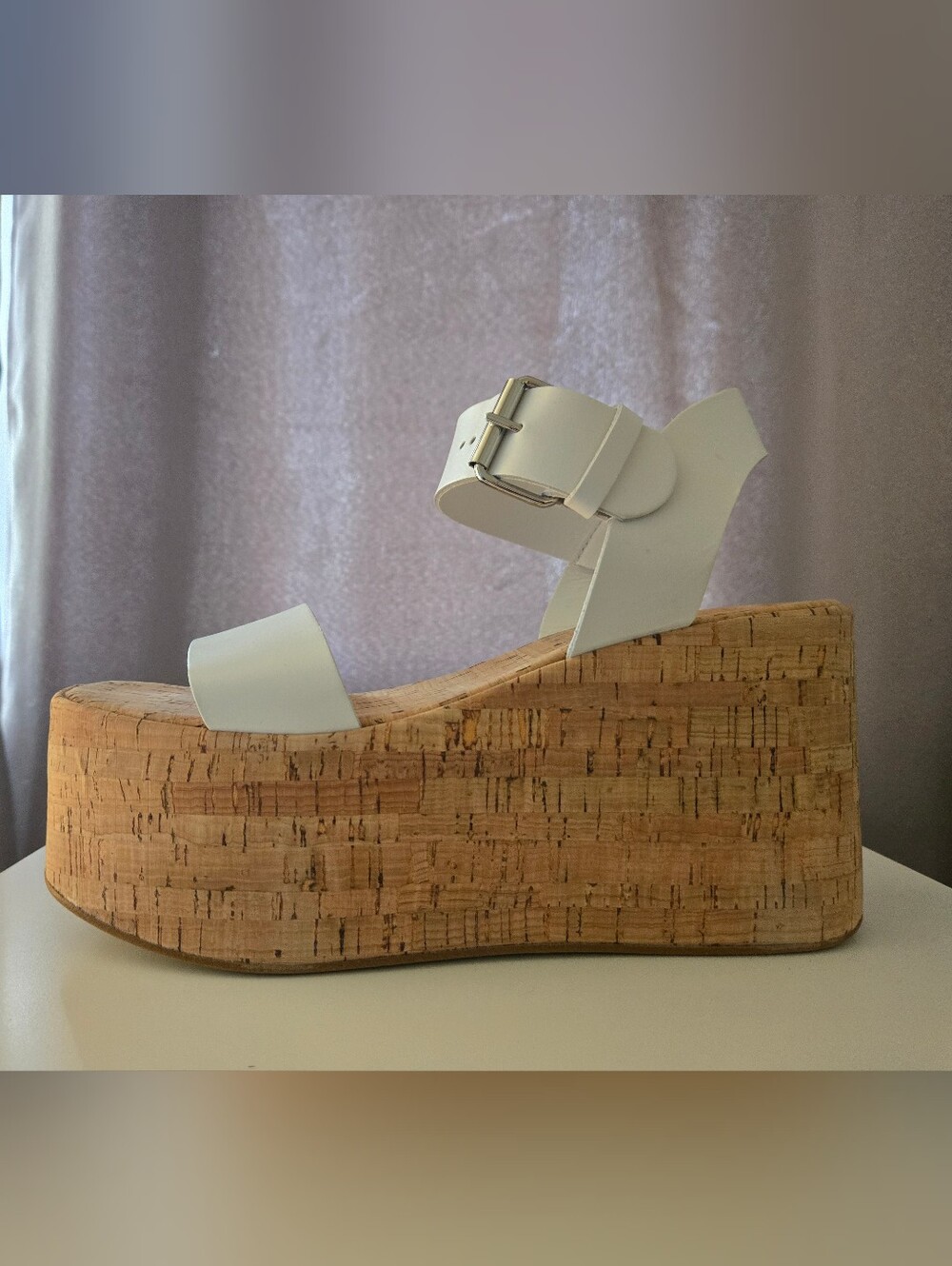 Steve Madden White Cork Platform Wedge Sandals NWOT